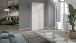Outlet Draaideurkast Compact met laden en houten deuren Kledingkast