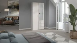 Best Draaideurkast Compact met laden en hout- en spiegeldeuren Kledingkast