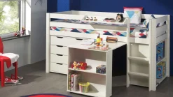 Discount Halfhoogslaper Pino met commode met 4 laden en boekenkast Halfhoogslaper|Kinderbed