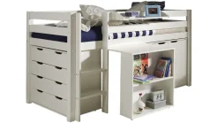 Halfhoogslaper Pino met commode 4 laden, commode 2 deuren, hangtablet en bureau Halfhoogslaper|Kinderbed