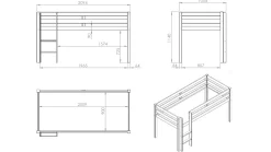 Online Halfhoogslaper Pino met commode met 2 deuren en boekenkast Halfhoogslaper|Kinderbed