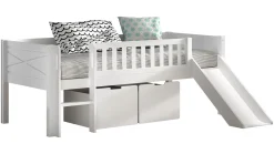 New Halfhoogslaper Scott met trap, glijbaan en 2 opbergladen Halfhoogslaper|Kinderbed
